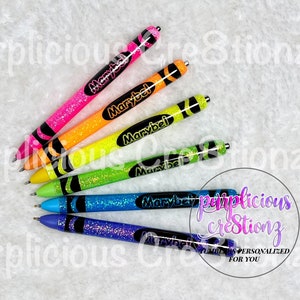 Neon CRAYON Glitter Pen || InkJoy Glitter Pen || Refillable Gel Pen || Personalized Custom Gifts || Teacher Glitter Pen