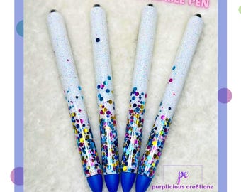 Gumdrop Confetti Glitter Refillable Pen | Personalized Custom Gifts Blue Yellow Pink Teal Confetti Dots