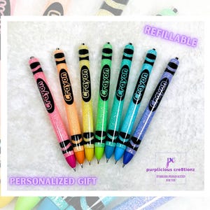 Pastel CRAYON Inspired Glitter Pen || InkJoy Glitter Pen || Refillable Gel Pen || Personalized Gift || Teacher Glitter Pen