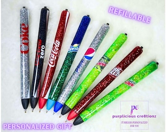 Soda Pop Drink inspired InkJoy Glitter Pen || Refillable Gel Pen || Personalized Gift