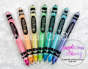 Pastel CRAYON Glitter Pen || InkJoy Glitter Pen || Refillable Gel Pen || Personalized Custom Gifts || Teacher Glitter Pen