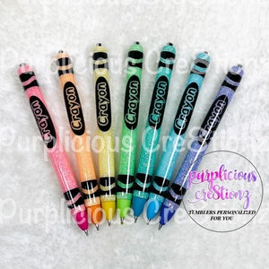 Pastel CRAYON Glitter Pen || InkJoy Glitter Pen || Refillable Gel Pen || Personalized Custom Gifts || Teacher Glitter Pen