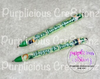 Saint Patrick Gnome Green Glitter Refillable Gel Pen || Personalized Custom Gifts