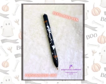 Skeleton Boo Ghost Design Glitter Pen || InkJoy Glitter Pen || Refillable Gel Pen || Personalized Gift Halloween