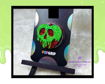 PopSocket®に毒りんごをあしらった交換可能なスタイル || グリッターフォングリップ || バッジリール || パーソナライズギフト || 毒りんご || カスタマイズ可能
