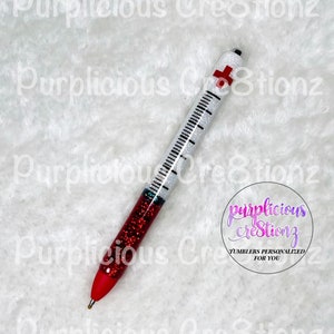 Nurse Red Syringe Inspired Glitter Refillable Gel Pen || Personalized Custom Gifts || Doctor Medical