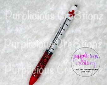 Nurse Red Syringe Inspired Glitter Refillable Gel Pen || Personalized Custom Gifts || Doctor Medical