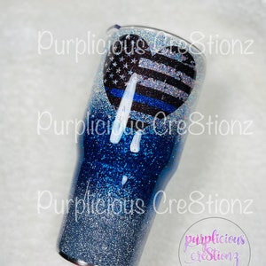 Thin Blue Line Law Enforcement Wife Police Heart Flag Glitter Custom Stainless Steel Tumbler