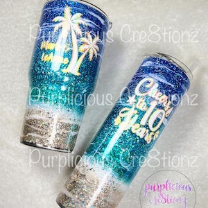 Classic Beach Sunset inspired Glitter Custom Stainless Steel Tumbler || Personalized Gift Beach Vibe Summertime Tropical