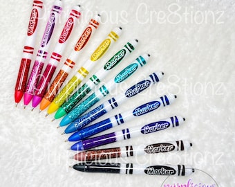 Crayon MARKER Glitter Pen design || InkJoy Glitter Pen || Refillable Gel Pen || Personalized Custom Gifts || Teacher Glitter Pen