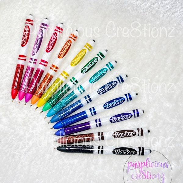 Crayon MARKER Glitter Pen design || InkJoy Glitter Pen || Refillable Gel Pen || Personalized Custom Gifts || Teacher Glitter Pen