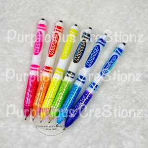 Neon Crayon MARKER Glitter Refillable Gel Pen || Personalized Custom Gifts || Teacher Glitter Pen