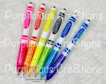 Neon Crayon MARKER Glitter Refillable Gel Pen || Personalized Custom Gifts || Teacher Glitter Pen