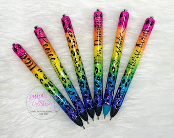 Leopard print Glitter Refillable Gel Pen || Personalized Custom Gifts