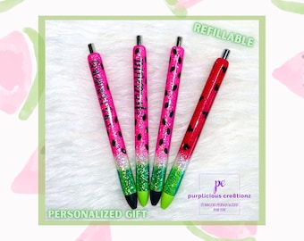 Watermelon Glitter Pen || InkJoy Glitter Pen || Refillable Gel Pen || Personalized Gift