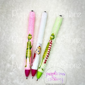 Mean One Green Christmas Glitter Refillable Gel Pen || Personalized Custom Gifts