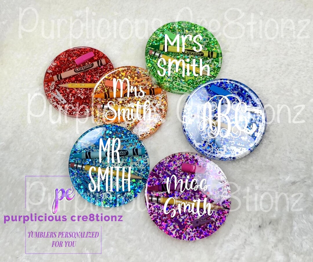 Personalized Teacher Coaster: Crayon Glitter Resin Gift - Etsy