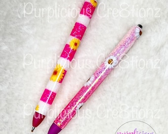 Flower Glitter Refillable Pen Custom | Personalized Custom Gifts