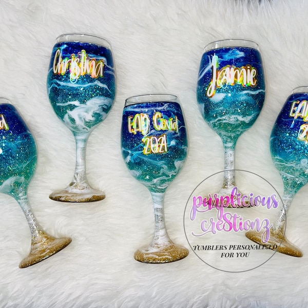 Glitter Wine Glass || Stemless Wine Glass || Wedding Party Gift || Bachelorette ||  Girls Beach Trip || Custom Designs