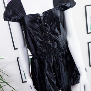 80er Jahre Renate Buccone Vintage Schwarze Dessous, Nachtkleid, M/L, UK 10/12