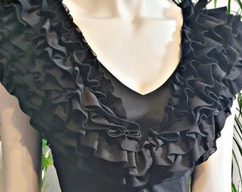Vintage Handmade Ruffle Dress Black Tulle Layered Avant Garde One of a Kind Designer Piece