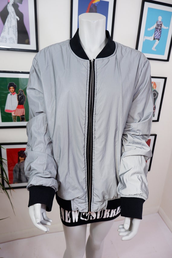 Super cool vintage veste reversible pour femme homme noir argent poches avant fermeture eclair streetwear phosphorescente nocturne L XL Etsy France
