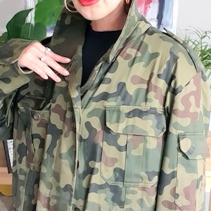 Vintage Militär Camo Jacke, Unisex Oversized Army Style, XL/XXL