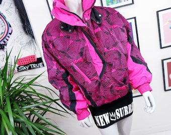 Vintage Mossant Paris Puffer Jacket: 80s Pink & Black Ski Coat (L/XL)