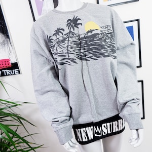 super cool vans women&#39;s sweatshirt, grey, black, yellow, men&#39;s jumper, size XL, sunset, palm tree, sun, streetwear, sportswear, casual