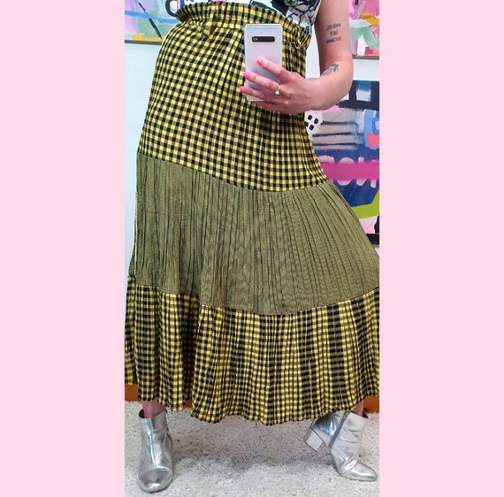 amazing, vintage, women's maxi skirt, checked, ye… - image 2