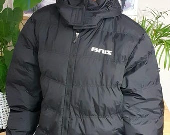 Vintage Black Puffer Jacket Zina, White Stripe Detail, XL/XXL