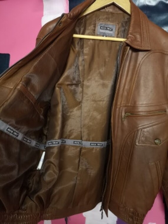 80s Vintage Brown Leather Jacket, Unisex Retro Zipper Streetwear