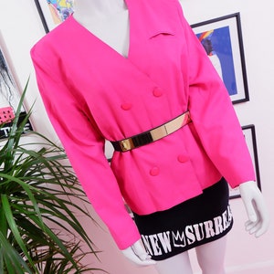 80s Vintage Pink Blazer: Double Breasted Retro Jacket, UK Size 16