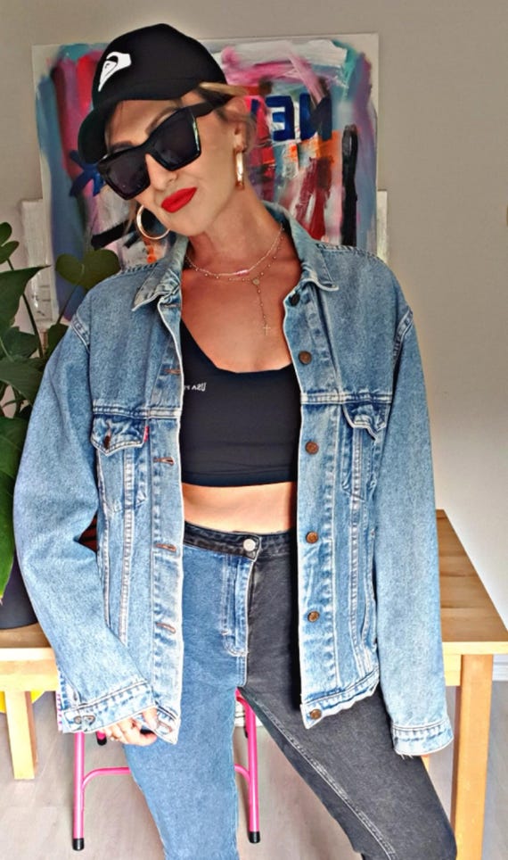 90s Vintage Levi's Denim Jacket, Oversized Jean Jacket, Unisex Streetwear Coat, L, UK 12