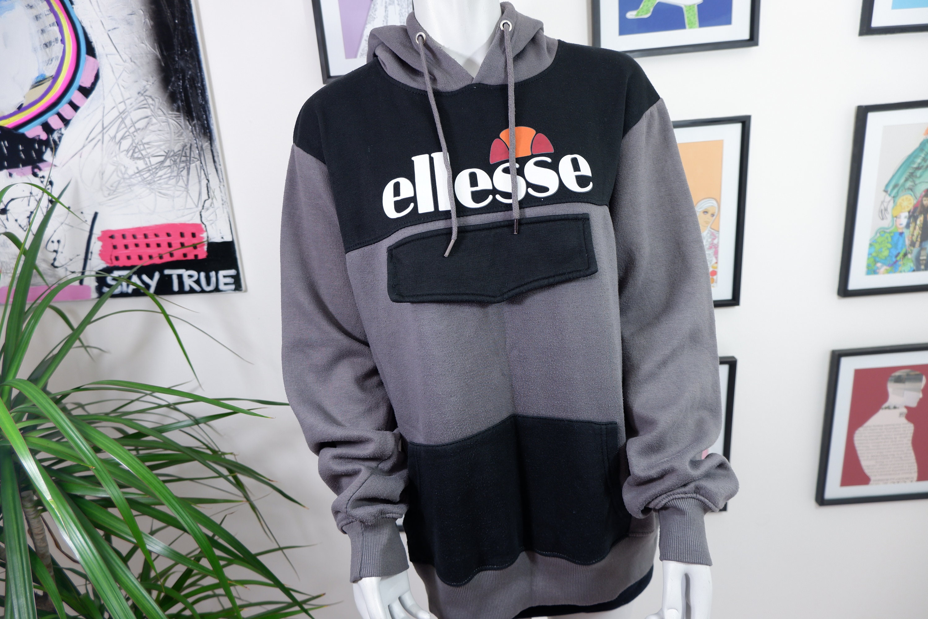 Vintage Herren ellesse Hoodie, Pullover, Streetwear, Größe Kapuzensweatshirt, schwarz, grau, Damen Pullover, XL, oldschool weiß, Sportswear