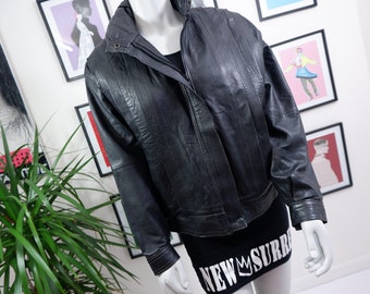 80s beautiful, vintage, women's real leather jacket, size M/L, lined, pockets, retro genuine black men's jackets, streetwear, old school