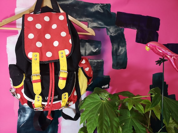 Colourful Vintage Lazy Oaf Backpack Black Red Yellow Polka