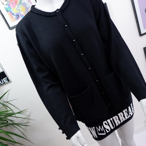beautiful, vintage, women&#39;s cardigan, black, donna lewis, front pockets, front full buttons, classic, elegant, minimalist, size L/XL, retro