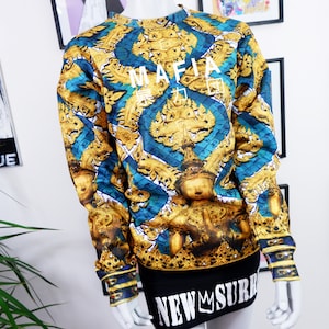 super nice, vintage, women&#39;s gold green Buddha sweatshirt, mafia, THE DOPE LYFE, crew, men&#39;s S pullover, jumper, sportswear, streetwear