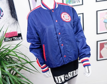 original, veste de baseball pour femme bleu marine, rouge, crème, veste pour homme vintage, taille M/L, sportswear, streetwear, hip hop, old school, doublé