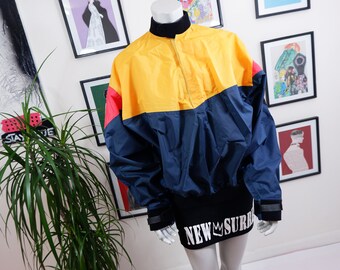 80s Vintage Windbreaker Jacket: Color Block Streetwear (M/L)