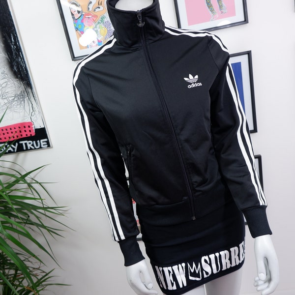 vintage, women's, ADIDAS, track top, retro, men's, track suit, trefoil logo, black, white, big logo on back, XS/S, streetwear, sportswear