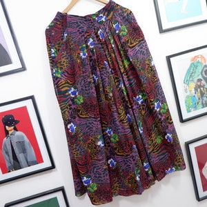 80s Vintage Floral Animal Print Culottes: High Waist Boho Hippie