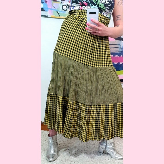 amazing, vintage, women's maxi skirt, checked, ye… - image 1