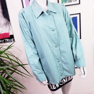 80s Vintage Pastel Green Blazer: Women&#39;s Collared Linen Jacket