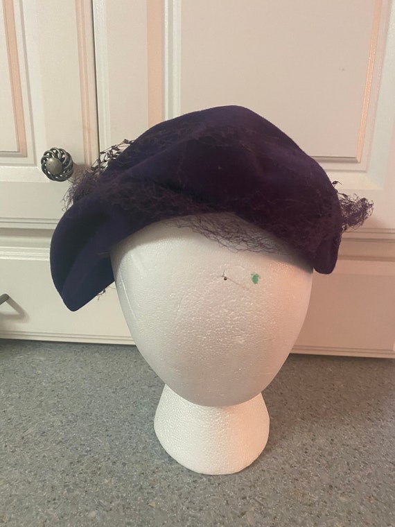 Vintage Henry Pollak Purple Velour Beret with purp