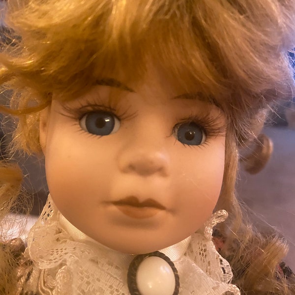 Vintage Porcelain Doll. Blonde Faux hair