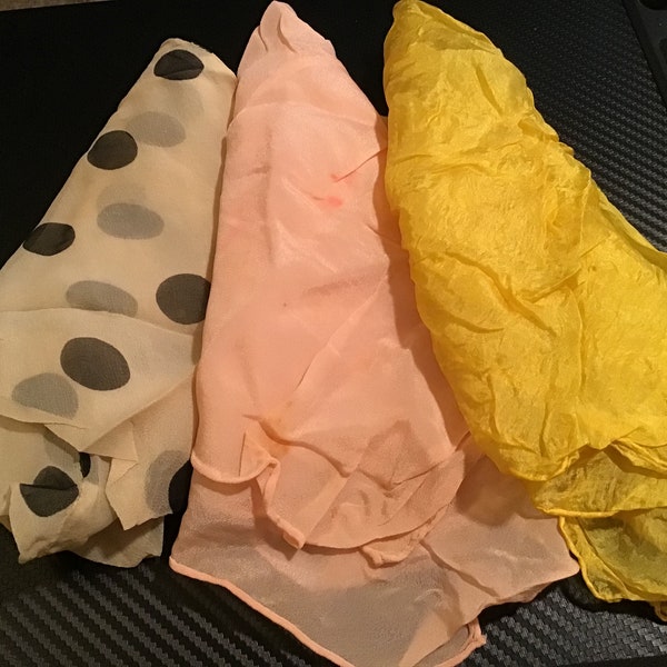 Vintage 3 Chiffon/nylon Scarves. 1950’s, 1960’s.  Rare find. Price is for all 3