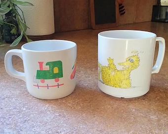 Child's Vintage Melamine Cup - Train Plane Tugboat or Big Bird,  1970's Children's Drinkware