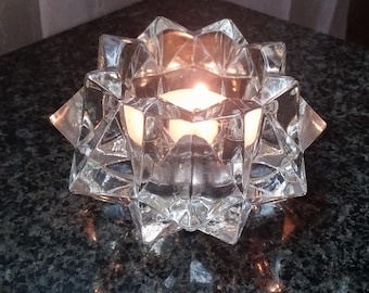 Avon Gem Glow Candleholder 1981, Clear Faceted Tealight or Votive Holder
